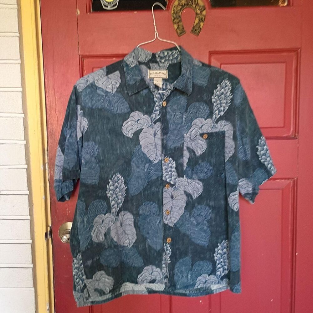 Boca Classics Men's Large 100% Silk Blue Shirt